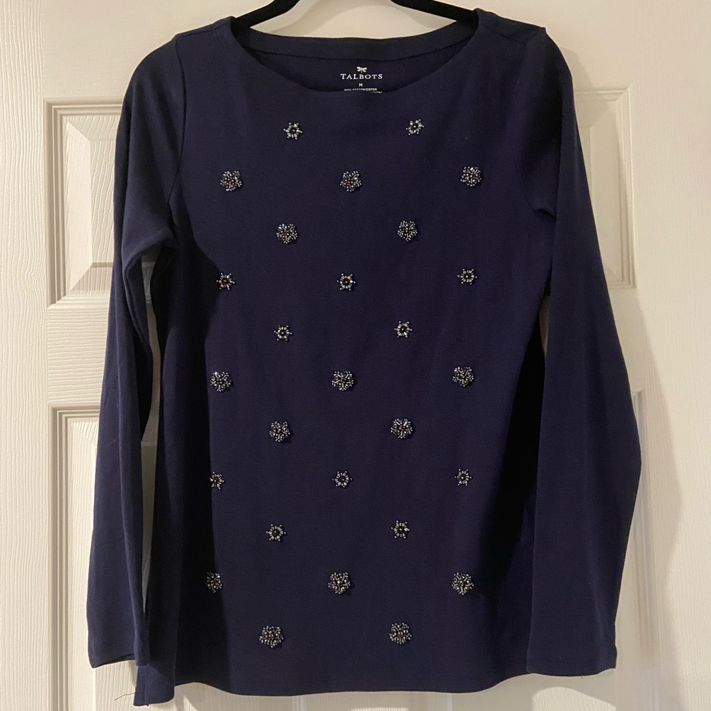 Talbots Fancy Cotton Tunic Shirt with Embellishments on Front. Size Medium